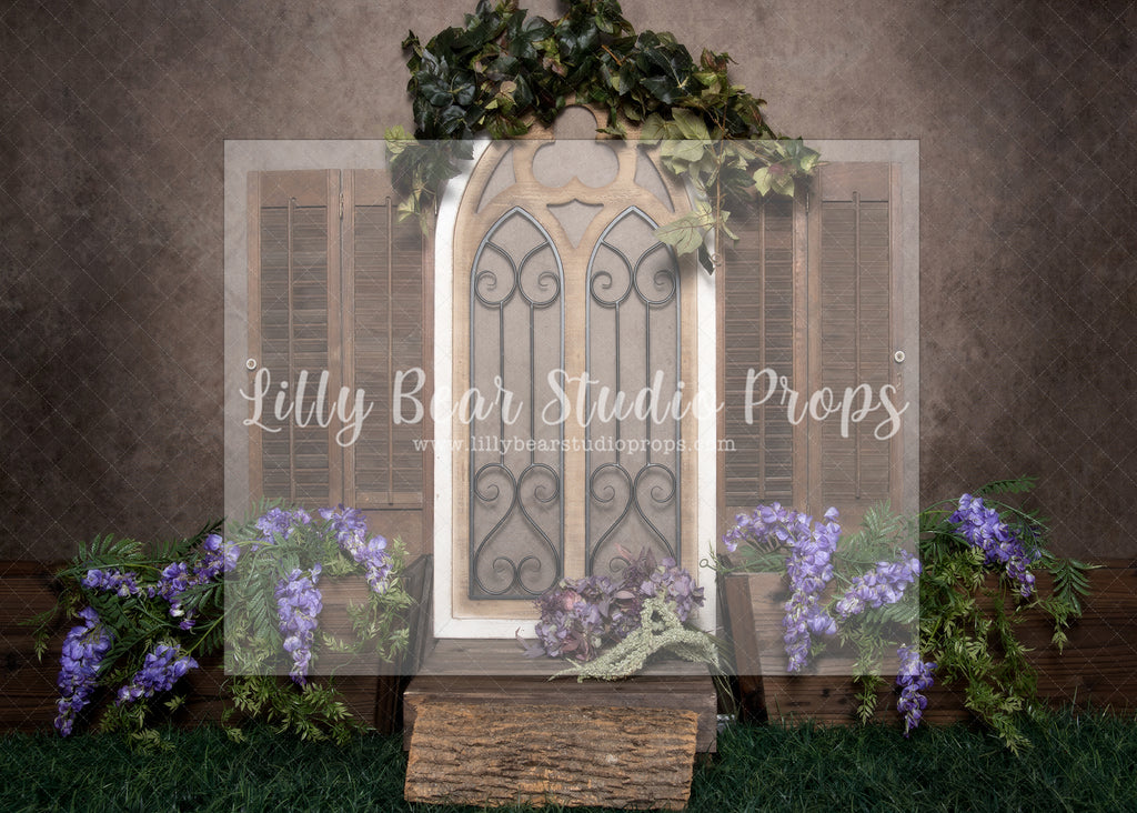 Secret window - Lilly Bear Studio Props, FABRICS, floral wall, flower garden, flower vines, flower wall, flowers, purple flowers, spring, spring garden, tulips, vine wall