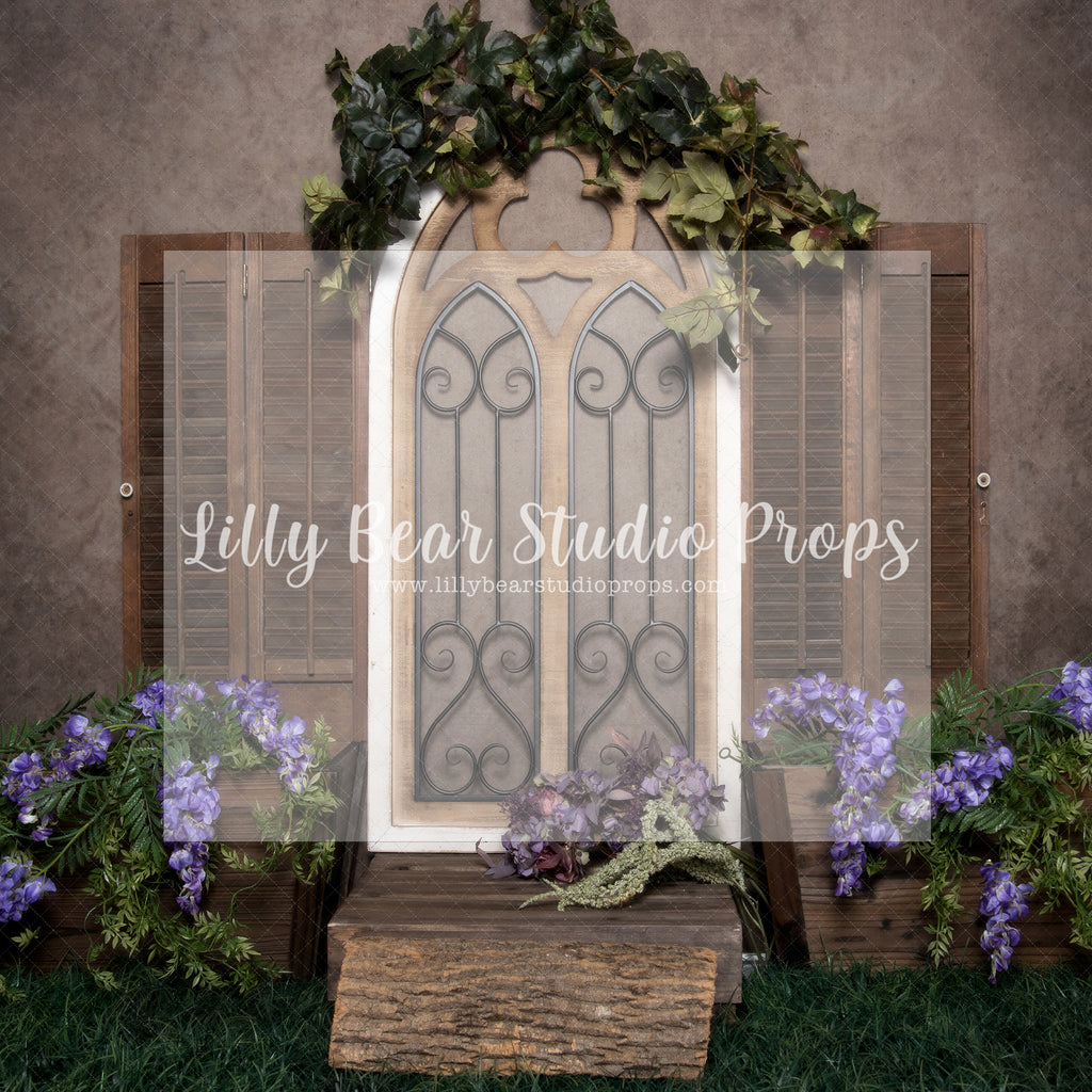 Secret window - Lilly Bear Studio Props, FABRICS, floral wall, flower garden, flower vines, flower wall, flowers, purple flowers, spring, spring garden, tulips, vine wall
