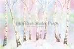 Serenity Forest - Lilly Bear Studio Props, birch, birch forest, birch trees, castle, color forest, colourful forest, fantasy, frozen, girls, hand painted, ice, one-derland, onederland, pastel forest, snow, snowy trees, white winter, white winter forest, winter, winter one-derland, winter onederland