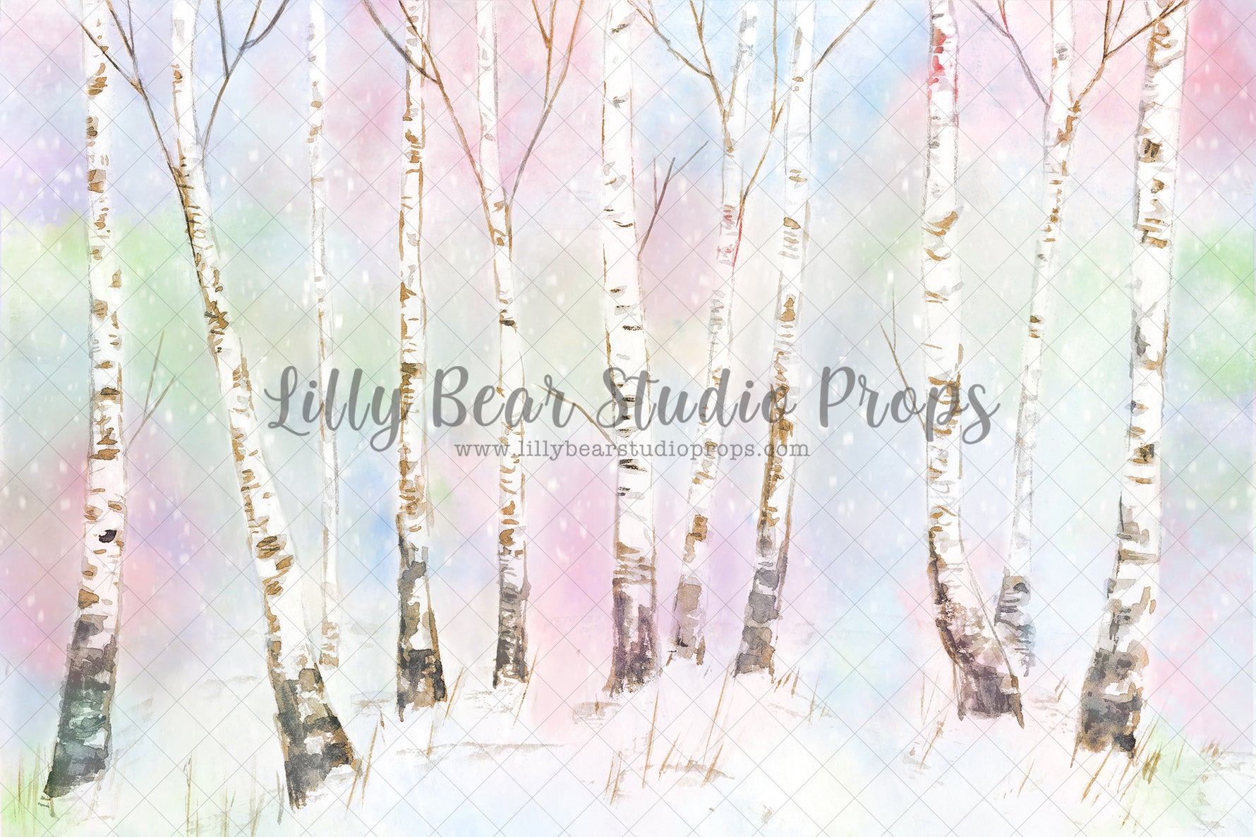 Serenity Forest - Lilly Bear Studio Props, birch, birch forest, birch trees, castle, color forest, colourful forest, fantasy, frozen, girls, hand painted, ice, one-derland, onederland, pastel forest, snow, snowy trees, white winter, white winter forest, winter, winter one-derland, winter onederland