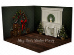 Serenity Hunter Green Room - Lilly Bear Studio Props, black fireplace, bohemian christmas, bohemian fireplace, bohemian mantel, boho, boho christmas, boho holiday, boho mantel, christmas, christmas mantel, christmas village, evergreen trees, evergreens, Fabric, fireplace, holiday, holiday christmas, mantel, Pampas, pine trees, white christmas, white holiday, Wrinkle Free Fabric