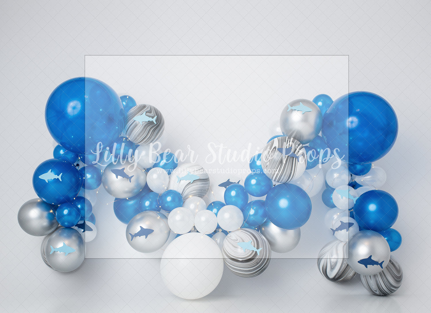 Shark Week by E Newton - Lilly Bear Studio Props, baby shark, baby shark balloon, blue and white, blue and white balloons, fish, little shark, shark, shark baby, shark girl, sharks, sharky