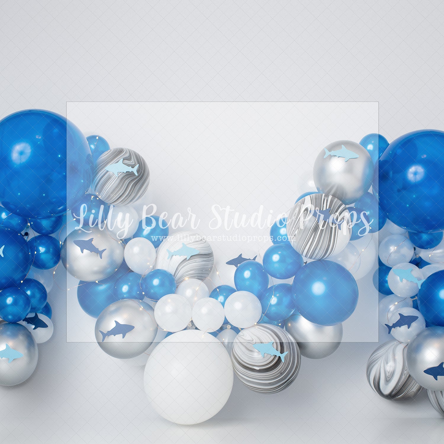 Shark Week by E Newton - Lilly Bear Studio Props, baby shark, baby shark balloon, blue and white, blue and white balloons, fish, little shark, shark, shark baby, shark girl, sharks, sharky