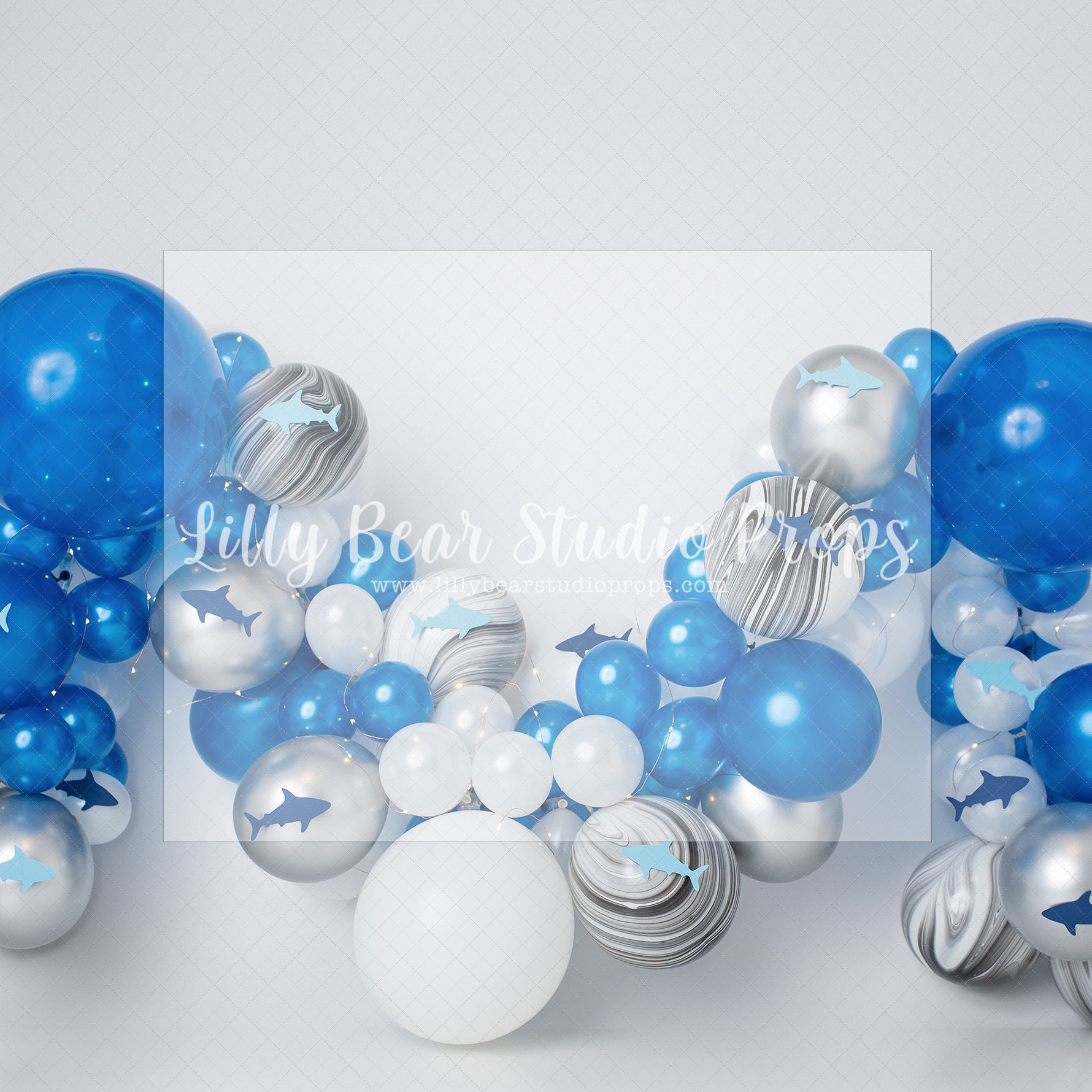Shark Week by E Newton - Lilly Bear Studio Props, baby shark, baby shark balloon, blue and white, blue and white balloons, fish, little shark, shark, shark baby, shark girl, sharks, sharky