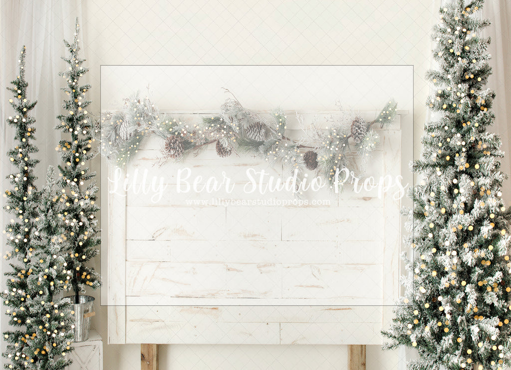 Shimmering Pine Headboard - Lilly Bear Studio Props, christmas, Cozy, Decorated, Festive, Giving, Holiday, Holy, Hopeful, Joyful, Merry, Peaceful, Peacful, Red & Green, Seasonal, Winter, Xmas, Yuletide