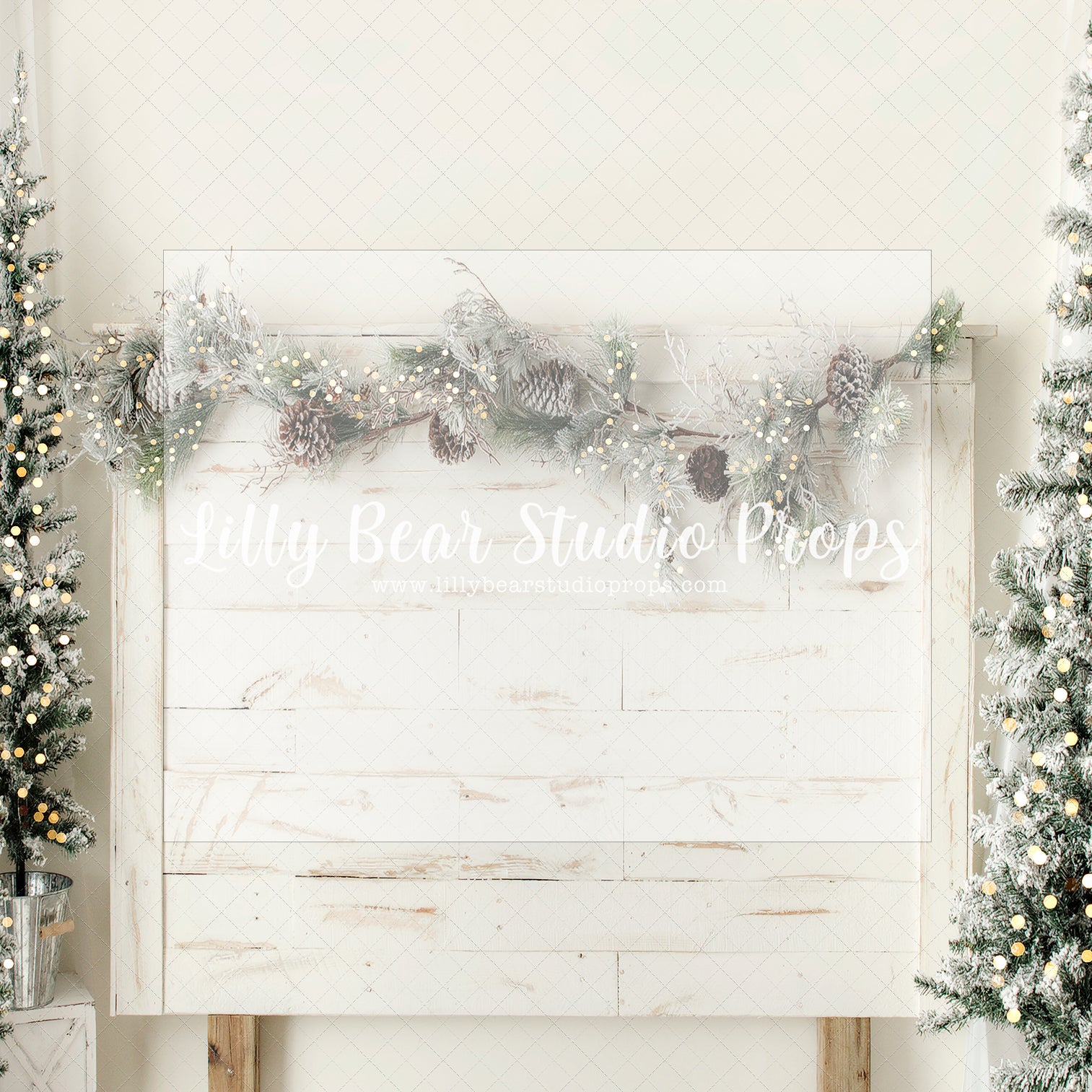 Shimmering Pine Headboard - Lilly Bear Studio Props, christmas, Cozy, Decorated, Festive, Giving, Holiday, Holy, Hopeful, Joyful, Merry, Peaceful, Peacful, Red & Green, Seasonal, Winter, Xmas, Yuletide