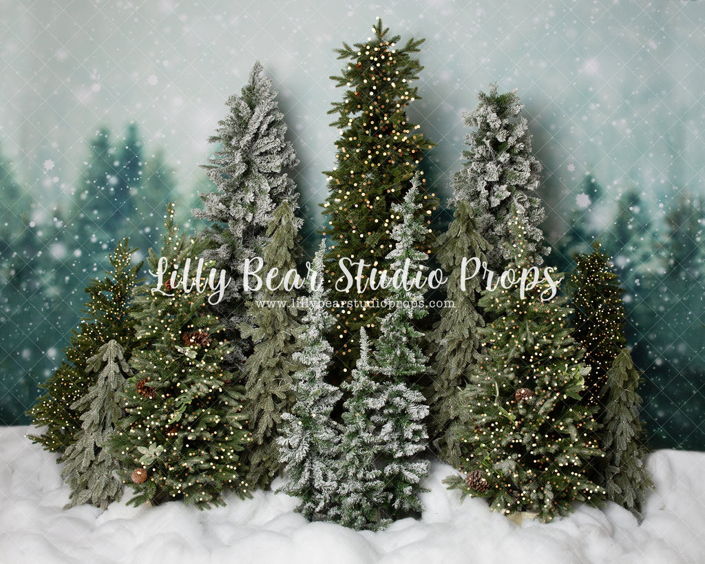 Shining Chilly Pines - Lilly Bear Studio Props, arctic pines, christmas, christmas forest, christmas village, evergreen trees, evergreens, holiday, holiday christmas, pine trees, silver winter, snow, snowflakes, snowy forest, snowy pine, snowy pine trees, snowy trees, village, white christmas, white holiday, white winter, winter, winter christmas, winter diamond