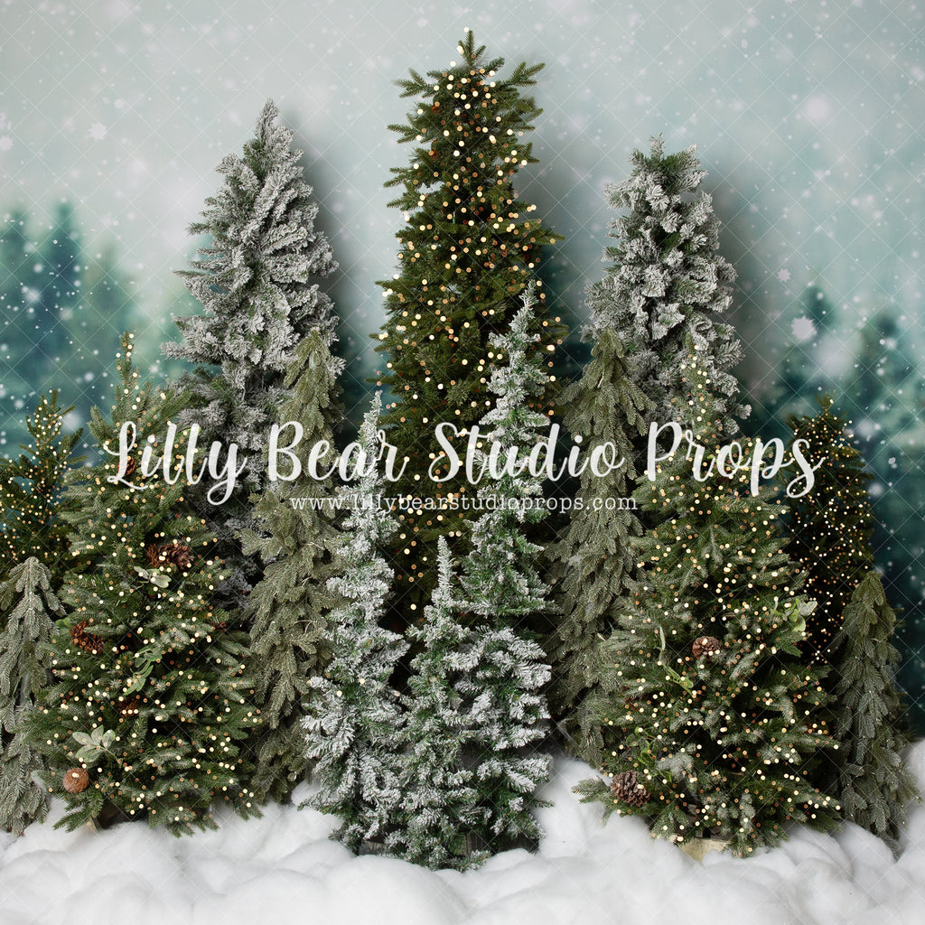 Shining Chilly Pines - Lilly Bear Studio Props, arctic pines, christmas, christmas forest, christmas village, evergreen trees, evergreens, holiday, holiday christmas, pine trees, silver winter, snow, snowflakes, snowy forest, snowy pine, snowy pine trees, snowy trees, village, white christmas, white holiday, white winter, winter, winter christmas, winter diamond