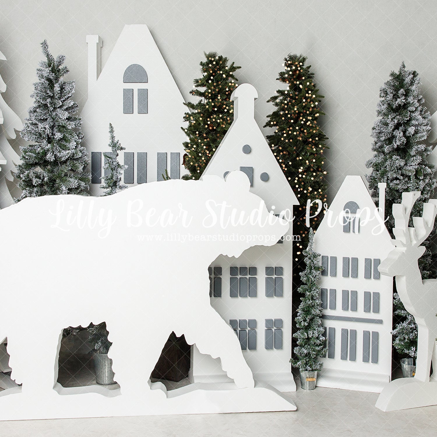 Shining North Village Friends - Lilly Bear Studio Props, arctic pines, christmas, christmas village, evergreen trees, evergreens, holiday, holiday christmas, pine trees, silver winter, snow, snowflakes, snowy forest, snowy pine, snowy pine trees, snowy trees, village, white christmas, white holiday, white winter, winter, winter christmas, winter diamond