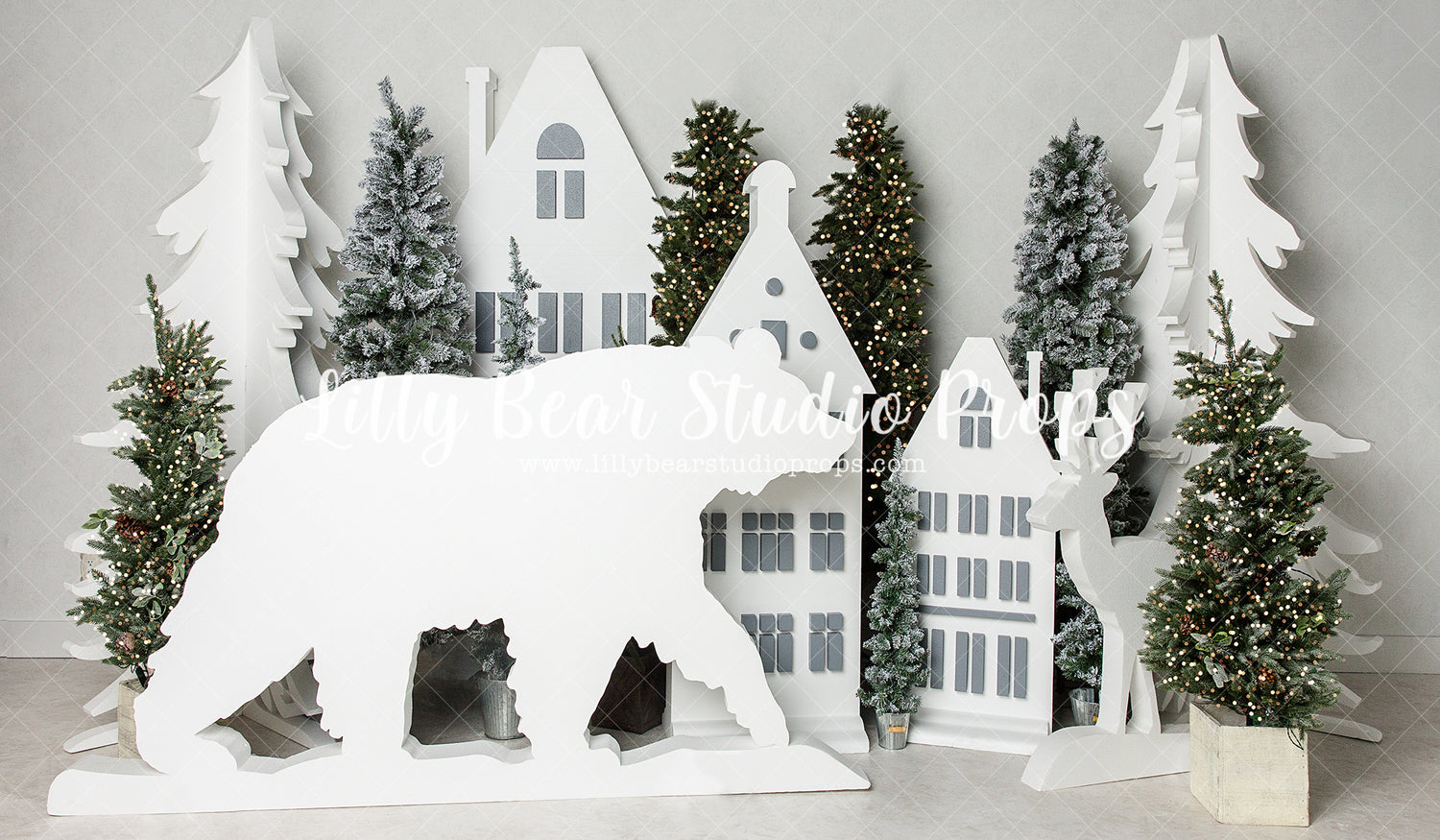 Shining North Village Friends - Lilly Bear Studio Props, arctic pines, christmas, christmas village, evergreen trees, evergreens, holiday, holiday christmas, pine trees, silver winter, snow, snowflakes, snowy forest, snowy pine, snowy pine trees, snowy trees, village, white christmas, white holiday, white winter, winter, winter christmas, winter diamond