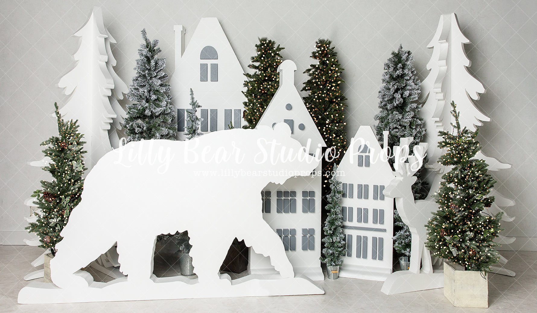 Shining North Village Friends - Lilly Bear Studio Props, arctic pines, christmas, christmas village, evergreen trees, evergreens, holiday, holiday christmas, pine trees, silver winter, snow, snowflakes, snowy forest, snowy pine, snowy pine trees, snowy trees, village, white christmas, white holiday, white winter, winter, winter christmas, winter diamond