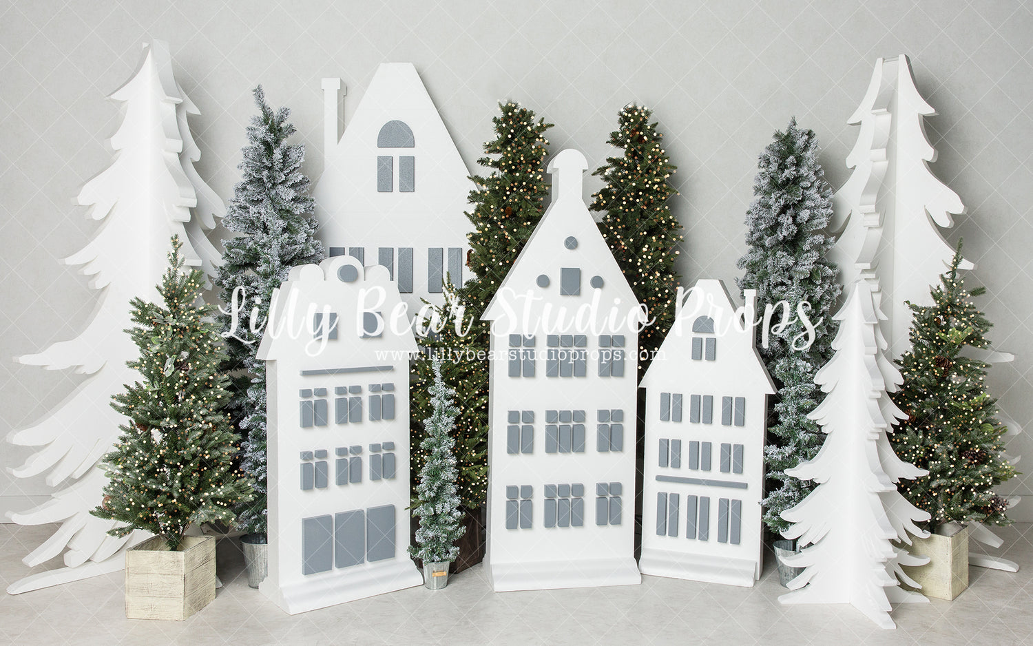 Shining North Village - Lilly Bear Studio Props, arctic pines, christmas, christmas pine trees, christmas village, evergreen trees, evergreens, holiday, holiday christmas, pine tree forest, pine tree village, pine trees, silver winter, snow, snowflakes, snowy forest, snowy pine, snowy pine trees, snowy trees, village, white christmas, white holiday, white pine trees, white village, white winter, winter, winter christmas, winter diamond