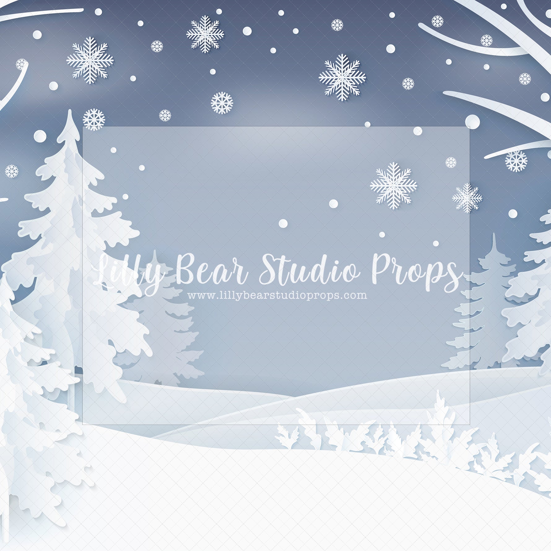 Silhouette Forest - 12x8' Wrinkle Free Fabric RTS - Lilly Bear Studio Props, arctic pines, birch, birch forest, christmas, christmas forest, christmas snow, Fabric, holiday, holiday christmas, silver winter, snow, snow flakes, snow forest, snowflakes, snowy, snowy forest, snowy trees, white christmas, white forest, white holiday, white pine trees, white pines, white winter, winter, winter christmas, winter diamond, Wrinkle Free Fabric