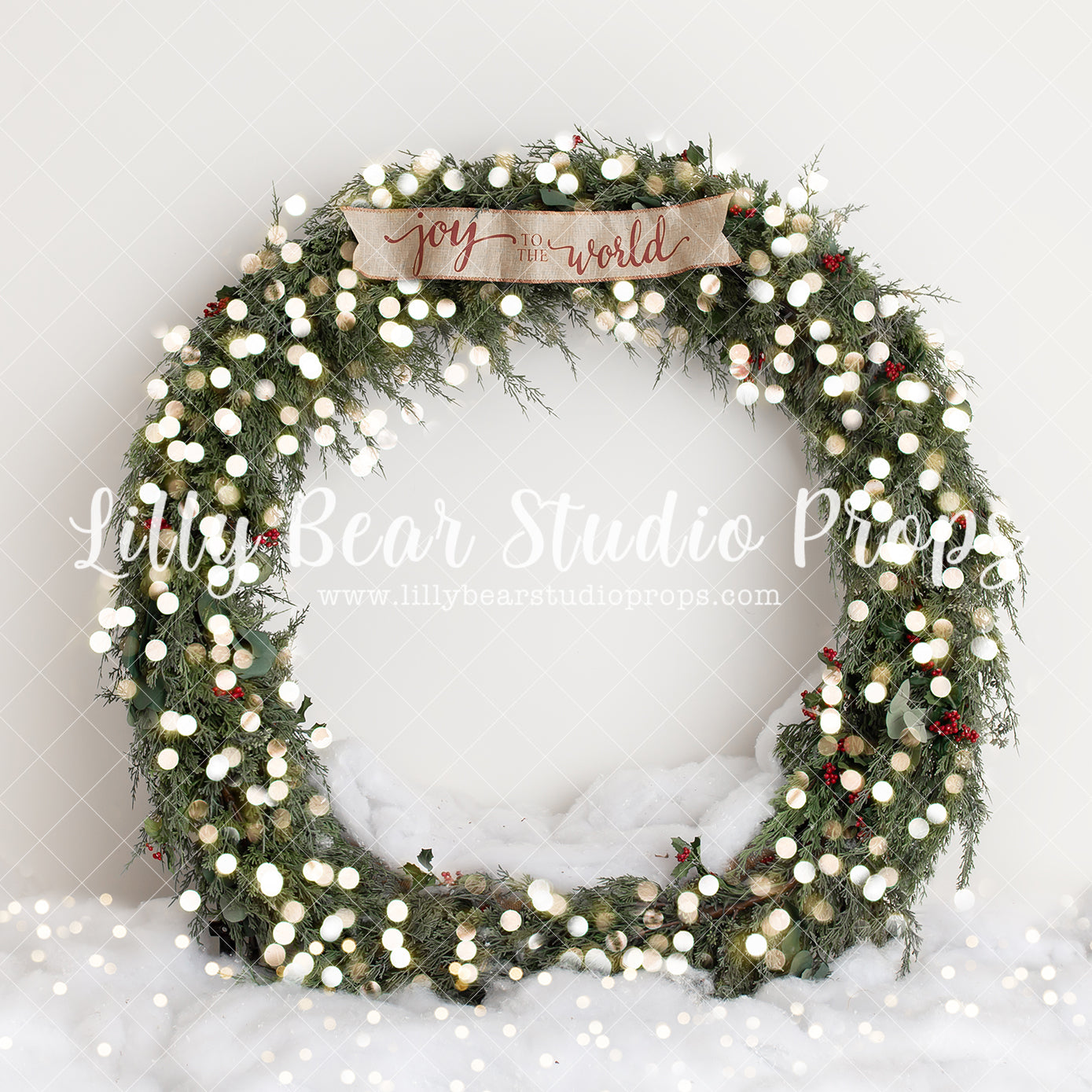 Snow Joy - Lilly Bear Studio Props, brick christmas, christmas, christmas wreath, garland, holiday, holiday joy, holiday wreath, joy, joy to the world, joy wreath, lanters, Large wreath, pine trees, winter, wreath, wreaths