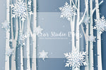 Snowflakes & Birch Trees - 12x8' Wrinkle Free Fabric RTS - Lilly Bear Studio Props, arctic pines, birch, birch forest, christmas, christmas forest, christmas snow, Fabric, holiday, holiday christmas, silver winter, snow, snow flakes, snow forest, snowflakes, snowy, snowy forest, snowy trees, white christmas, white forest, white holiday, white pine trees, white pines, white winter, winter, winter christmas, winter diamond, Wrinkle Free Fabric