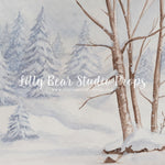 Snowy Sprinkle - Lilly Bear Studio Props, blue sky, hand painted, snow, snowy forest, snowy path, snowy trees, trees, white winter, winter, winter christmas, winter storm, winter trees