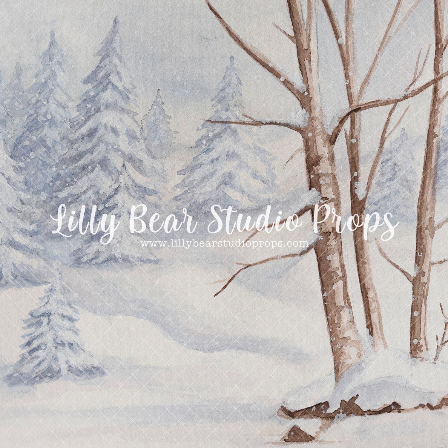 Snowy Sprinkle - Lilly Bear Studio Props, blue sky, hand painted, snow, snowy forest, snowy path, snowy trees, trees, white winter, winter, winter christmas, winter storm, winter trees