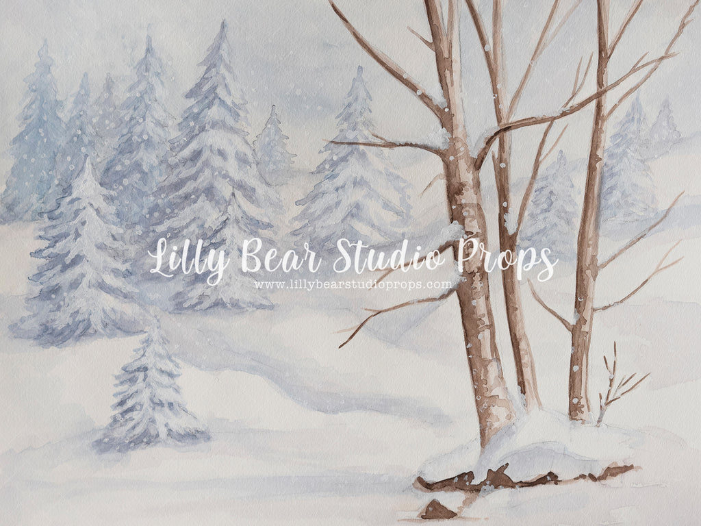 Snowy Sprinkle - Lilly Bear Studio Props, blue sky, hand painted, snow, snowy forest, snowy path, snowy trees, trees, white winter, winter, winter christmas, winter storm, winter trees
