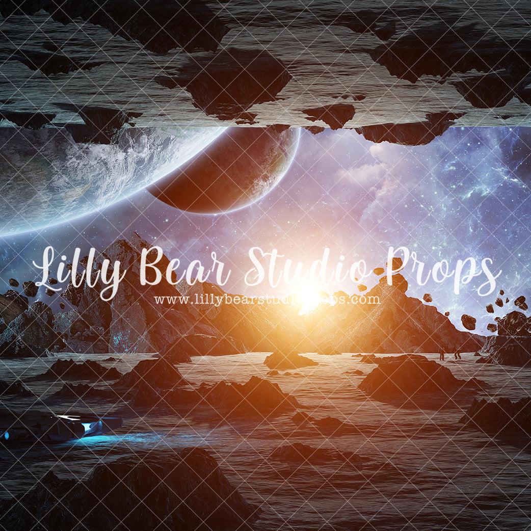 Space Landing - Lilly Bear Studio Props, alien, aliens, astronaut, dark moon, Dark Side, darthvader, death star, full moon, galaxy, galaxy space, glowing moon, jedi, make the force be with you, may the 4th be with you, Millennium Falcon, moon, moon and stars, moon stars, moons, night moon, space, spacecraft, spaceship, star wars, stars, Stormtrooper, the force, UFO, Wrinkle Free Fabric, yoda, yoda one, yoda star wars