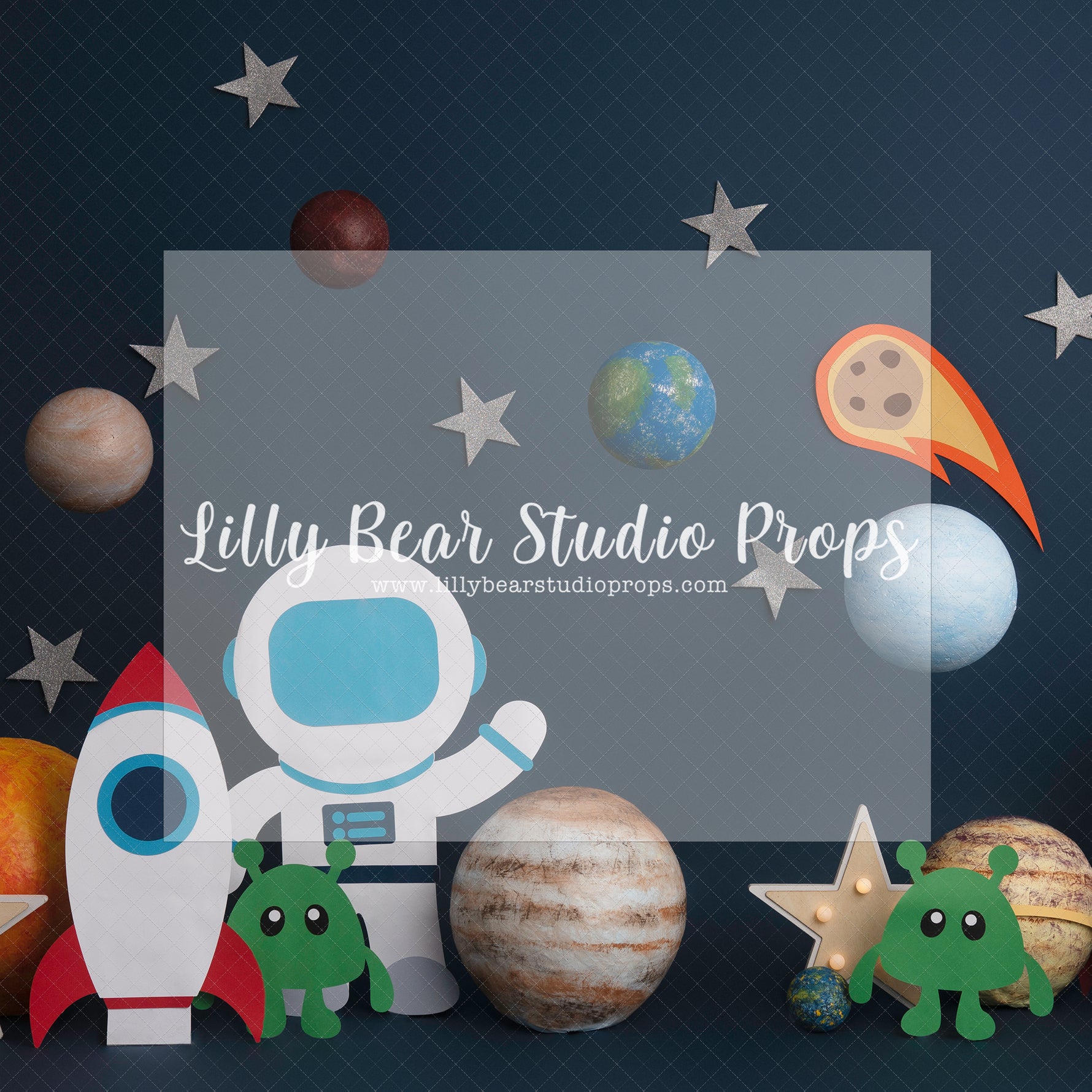 Spaceman - Lilly Bear Studio Props, aliens, astro, astronaut, Fabric, galaxy space, little stars, moon stars, outerspace, planets, space, space and stars, spacecraft, spaceship, stars, white spaceship, Wrinkle Free Fabric