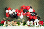 SPOTTED LADY'S GARDEN - Lilly Bear Studio Props, balloon, balloon arch, balloon garland, bananas, black polka dots, flowers, garden, garden entry, garden flowers, garden tea party, lady bug, lady bugs, love bug, picket fence, pretty garden, red black white, spring garden, white balloon arch, white balloons, white picket fence