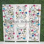 Spring Bloom Divider - Lilly Bear Studio Props, boxwood, boxwood wall, bush, FABRICS, floral, floral headboard, flowers, frame, garden, grass, green wall, greenery, headboard, pink rose, pink roses, purple roses, red rose, red roses, rose, roses, spring, valentine, valentines, valentines day, vintage headboard, white headboard, white roses, window