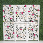 Spring Divider - Lilly Bear Studio Props, boxwood, boxwood wall, bush, FABRICS, floral, floral headboard, flowers, frame, garden, grass, green wall, greenery, headboard, pink rose, pink roses, purple roses, red rose, red roses, rose, roses, spring, valentine, valentines, valentines day, vintage headboard, white headboard, white roses, window