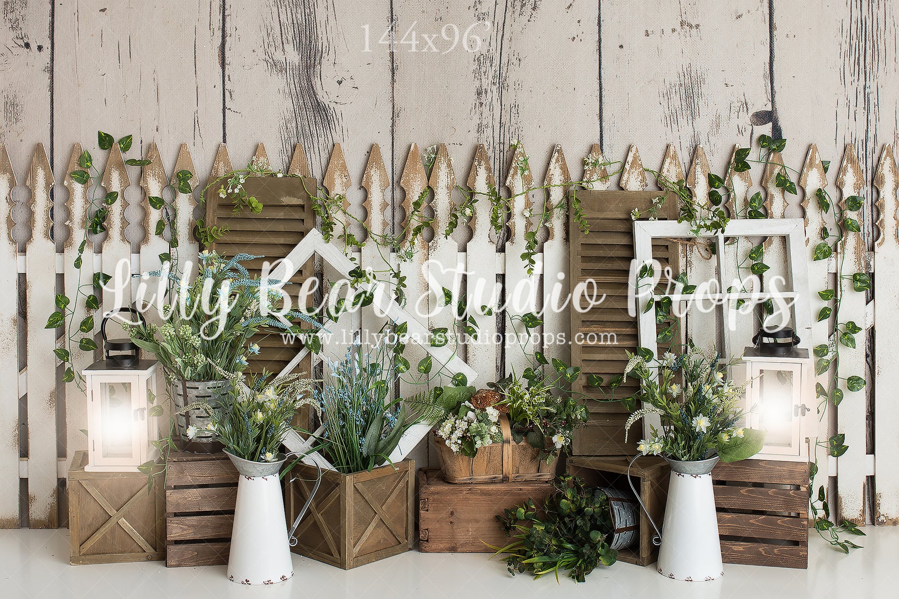 Spring Fence by Daniella Photography sold by Lilly Bear Studio Props, FABRICS - fence - floral - greenery - spring