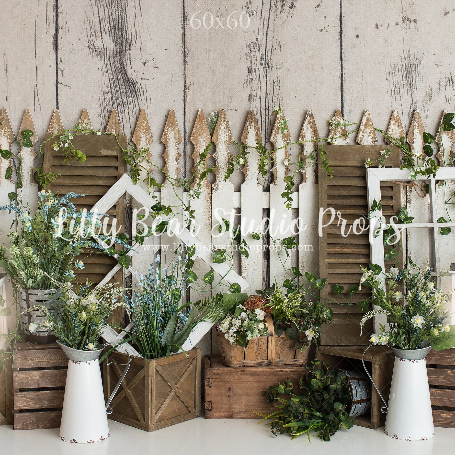 Spring Fence by Daniella Photography sold by Lilly Bear Studio Props, FABRICS - fence - floral - greenery - spring