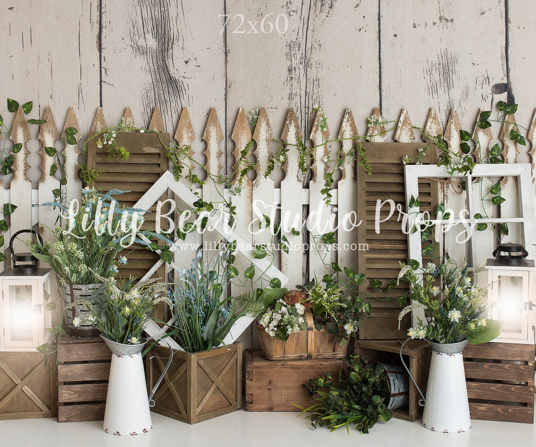 Spring Fence by Daniella Photography sold by Lilly Bear Studio Props, FABRICS - fence - floral - greenery - spring