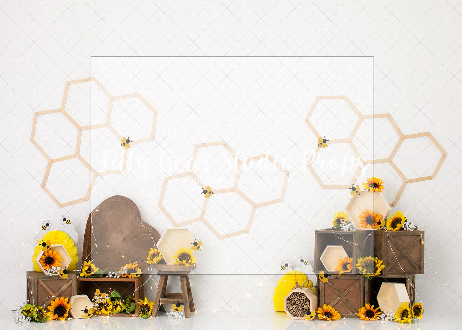 Spring Honey Bee's - Lilly Bear Studio Props, bloom, floral, flower, flowers, flowers vines, green, ladder, large flowers, spring, spring floral, spring flowers, spring ladder, springtime, sunflower, sunflower farm, sunflower fence, sunflower field, sunflower nest, sunflowers