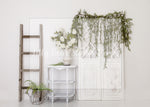 Springtime Spanish Moss Ladder - Lilly Bear Studio Props, boho spring, FABRICS, flower barn doors, flower garden, flower ladder, flower stand, fresh flowers, garden, spanish moss, spring, spring garden, spring mini, spring time, springtime, sprintime, tulips, watering can