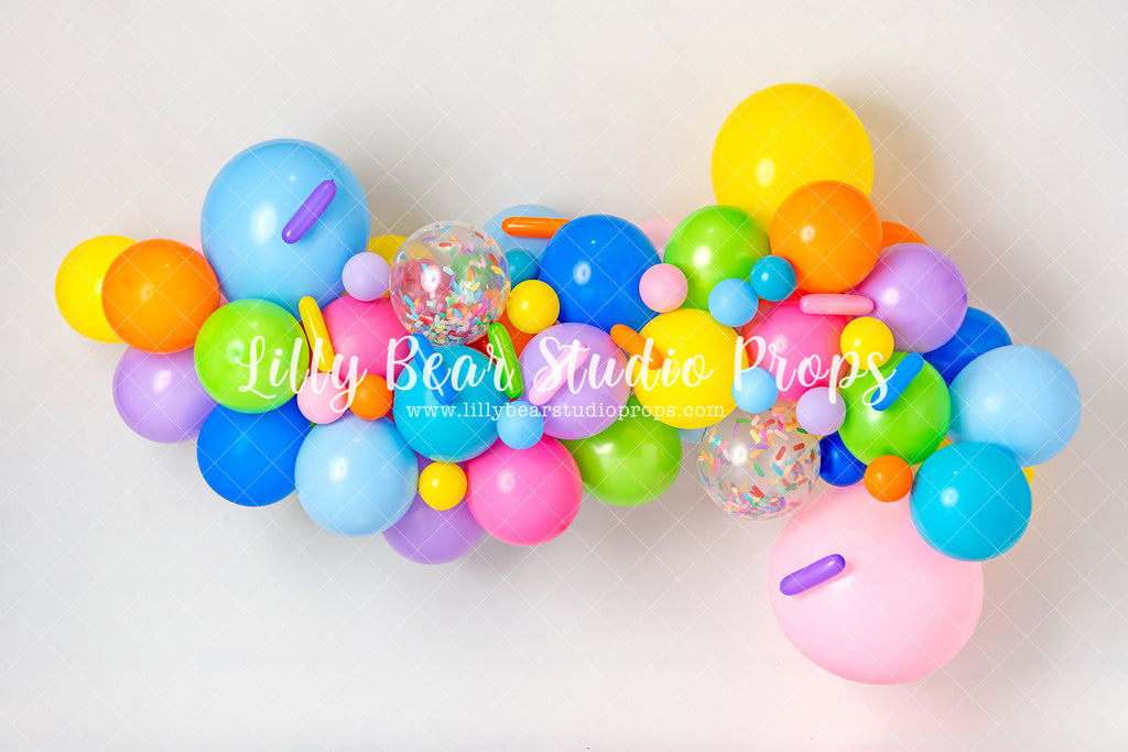 Sprinkle Balloon Garland - Lilly Bear Studio Props, cupcakes, fabric, girls, poly, rainbow garland, rainbow sprinkles, sprinkle, sprinkle balloon garland, sprinkle donuts, sprinkles, sweet one