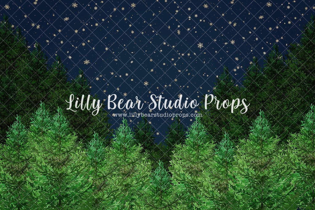 Snowy Starry Night Trees - Lilly Bear Studio Props, astronaut, galaxy space, moon, space