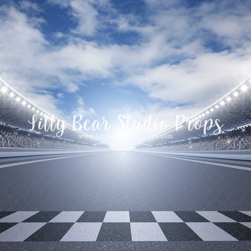 Start Your Engines - Lilly Bear Studio Props, car, cars, finish line, race, race car, race track, racer, racing track, stadium, stadium lights