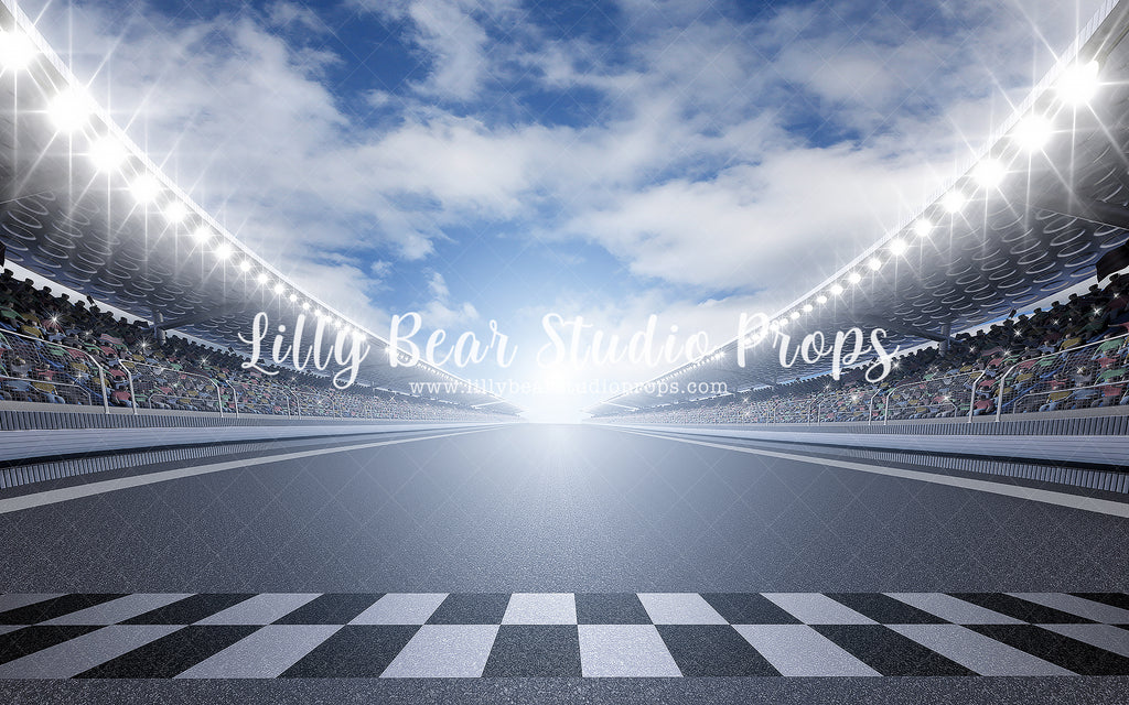 Start Your Engines - Lilly Bear Studio Props, car, cars, finish line, race, race car, race track, racer, racing track, stadium, stadium lights