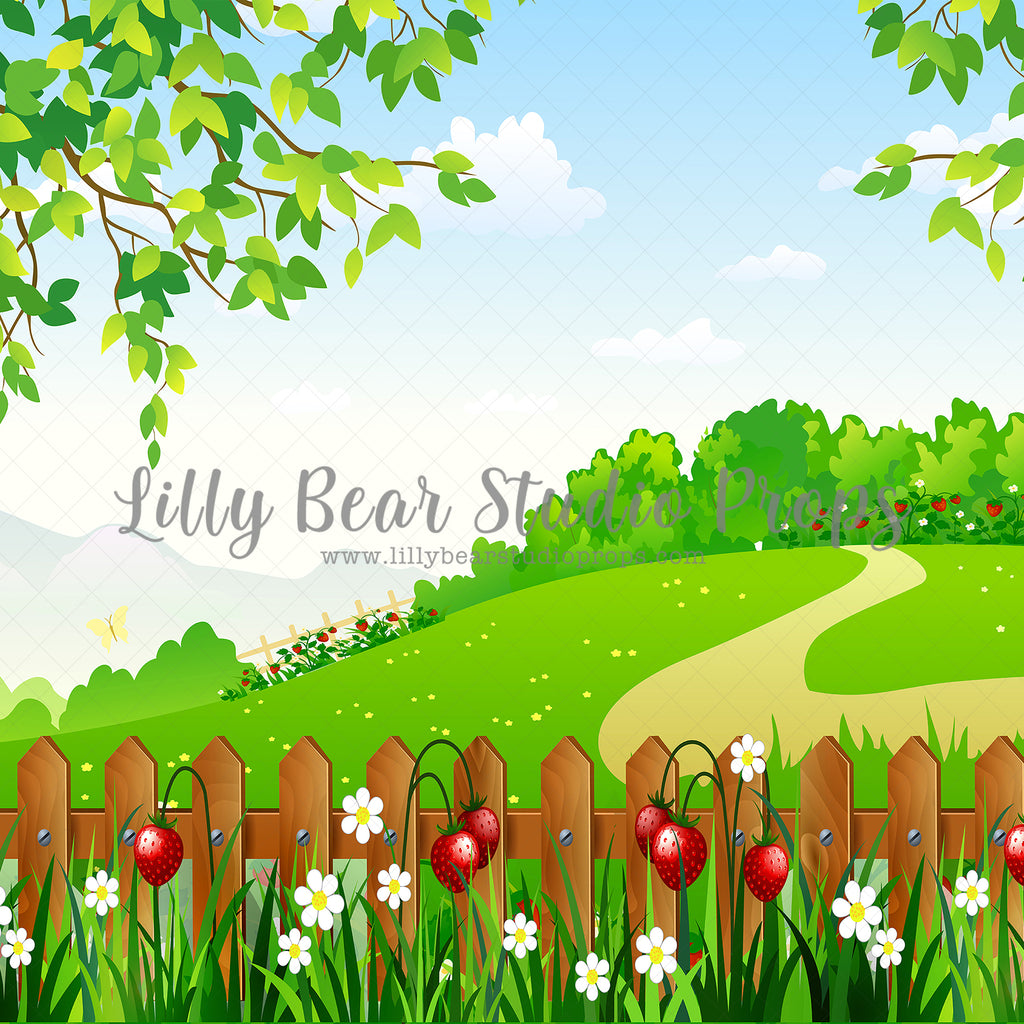 Strawberry Fields by Brittany Ebany & Co. sold by Lilly Bear Studio Props, berries - clouds - daisies - daisy - farm fr