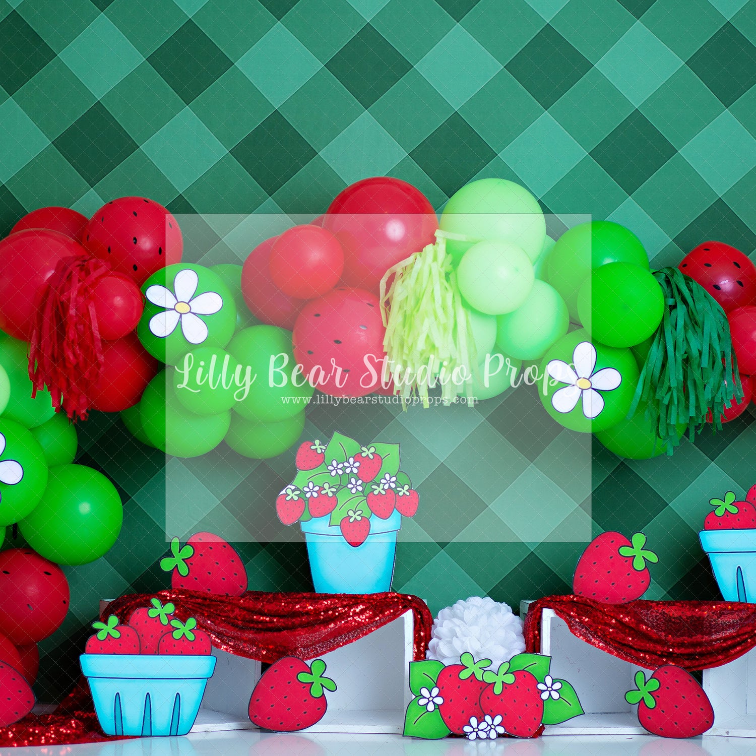 Strawberry of Eye - Lilly Bear Studio Props, berry pink, colourful raindrops, Fabric, picnic, pink and blue, pink balloon, pink balloon garland, pink burst, pink curtain, rainbow garland, rainbows, straberry, strawberries, Wrinkle Free Fabric