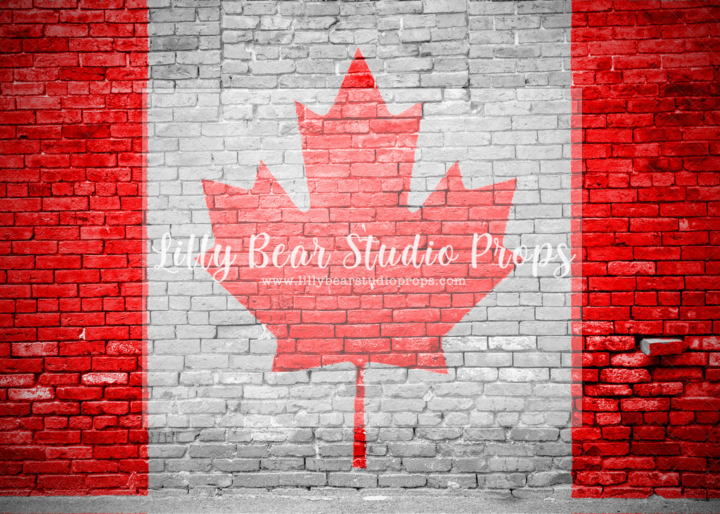 Strong And Free - Lilly Bear Studio Props, brick, Brick Wall, canada flag, canadian, flag, maple leaf