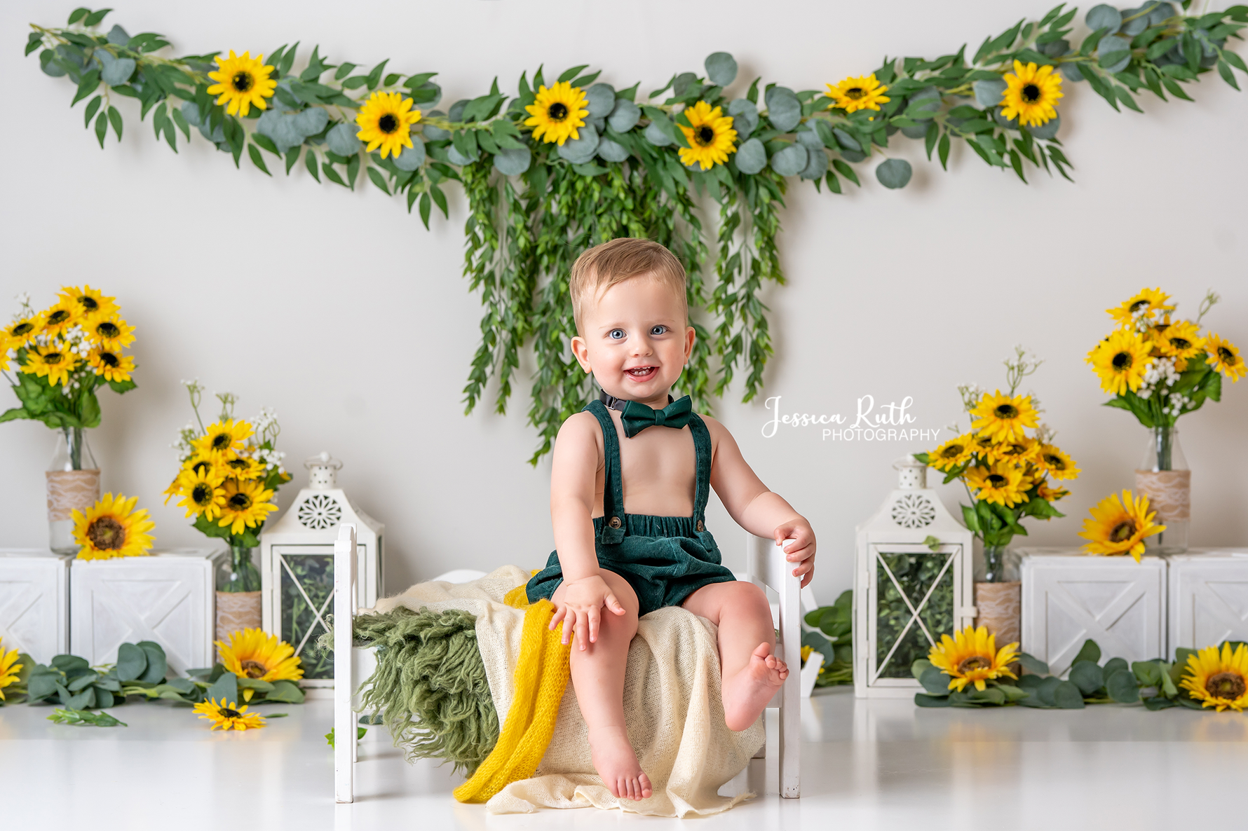 Sunflower Bliss by Jessica Ruth Photography sold by Lilly Bear Studio Props, boho greenery - fabric - fine art - floral