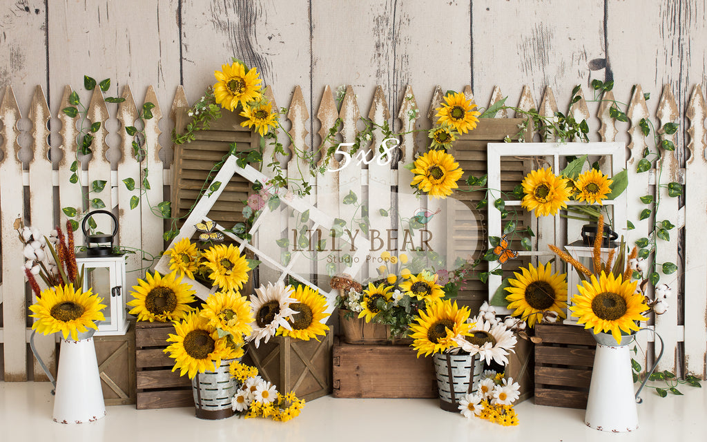 Sunflower Farm by Daniella Photography sold by Lilly Bear Studio Props, FABRICS - farm - fence - floral - lanterns - sp