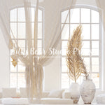 Sunkissed Living - Lilly Bear Studio Props, bamboo, bamboo bed, bamboo peacock bed, bed, bed time, boho, boho arch, boho bed, boho chic, boho lounge, boho room, curtains, FABRICS, Pampas, peacock bed, pillows, scandi, scandinavian, spring, spring boho, spring scandinavian, vase, white bed, white room, white windows, windows