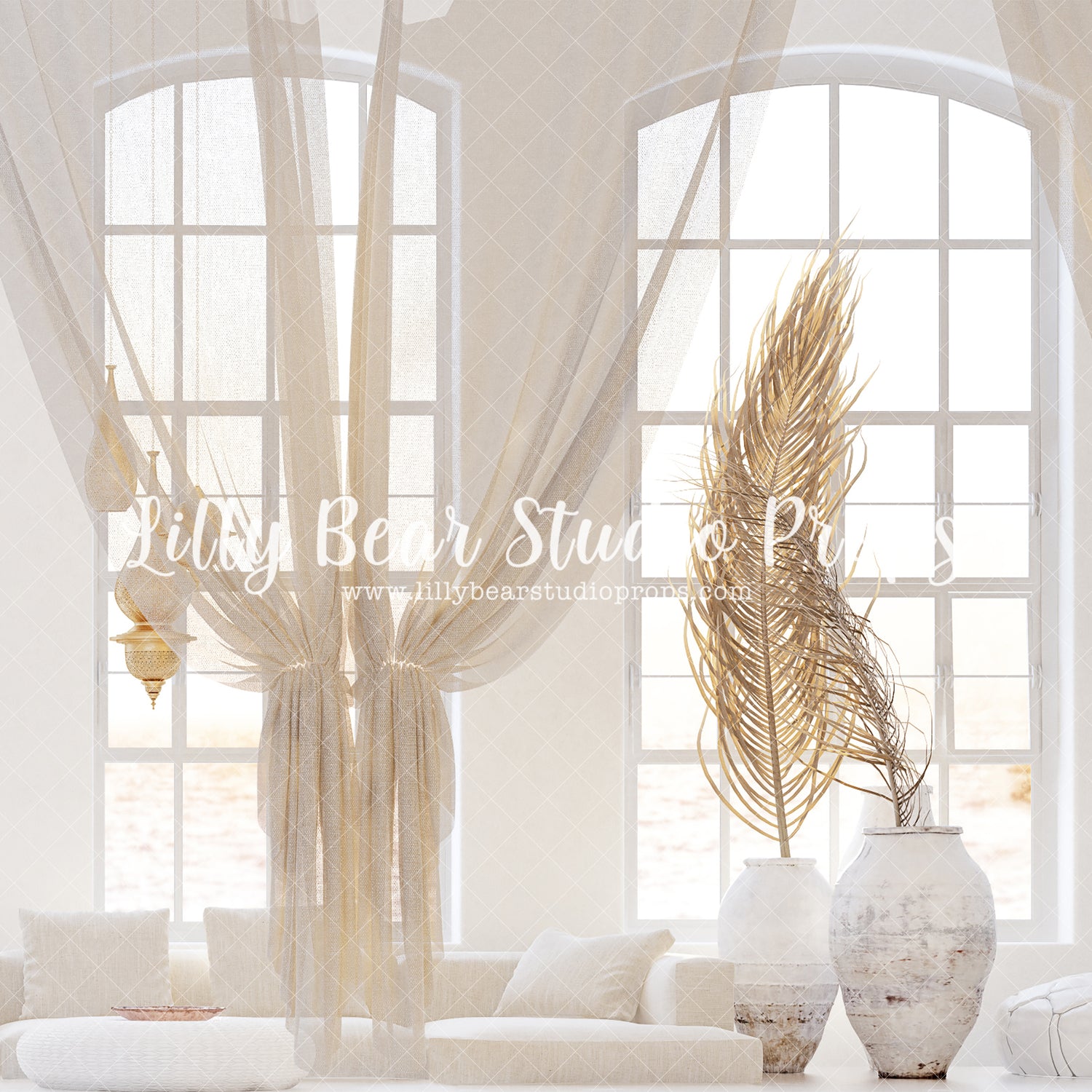 Sunkissed Living - Lilly Bear Studio Props, bamboo, bamboo bed, bamboo peacock bed, bed, bed time, boho, boho arch, boho bed, boho chic, boho lounge, boho room, curtains, FABRICS, Pampas, peacock bed, pillows, scandi, scandinavian, spring, spring boho, spring scandinavian, vase, white bed, white room, white windows, windows
