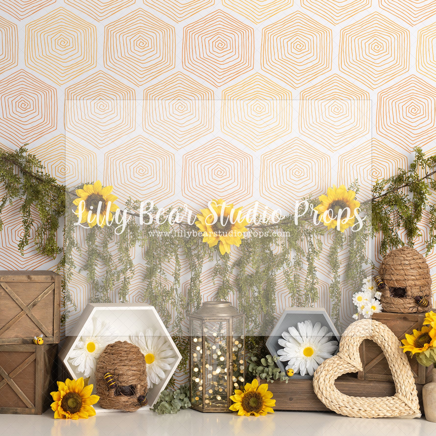 Sunny Honey Bee - Lilly Bear Studio Props, bee, bee hive, bees, busy bee, happy bee day, honey, honey bear woods, honey bees, honey comb, honey comb nest, honey flower, honey jar, honey pot, spring bee, sunflower, sunflower farm, sunflower fence, sunflower field, sunflower garden, sunflower nest, sunflowers