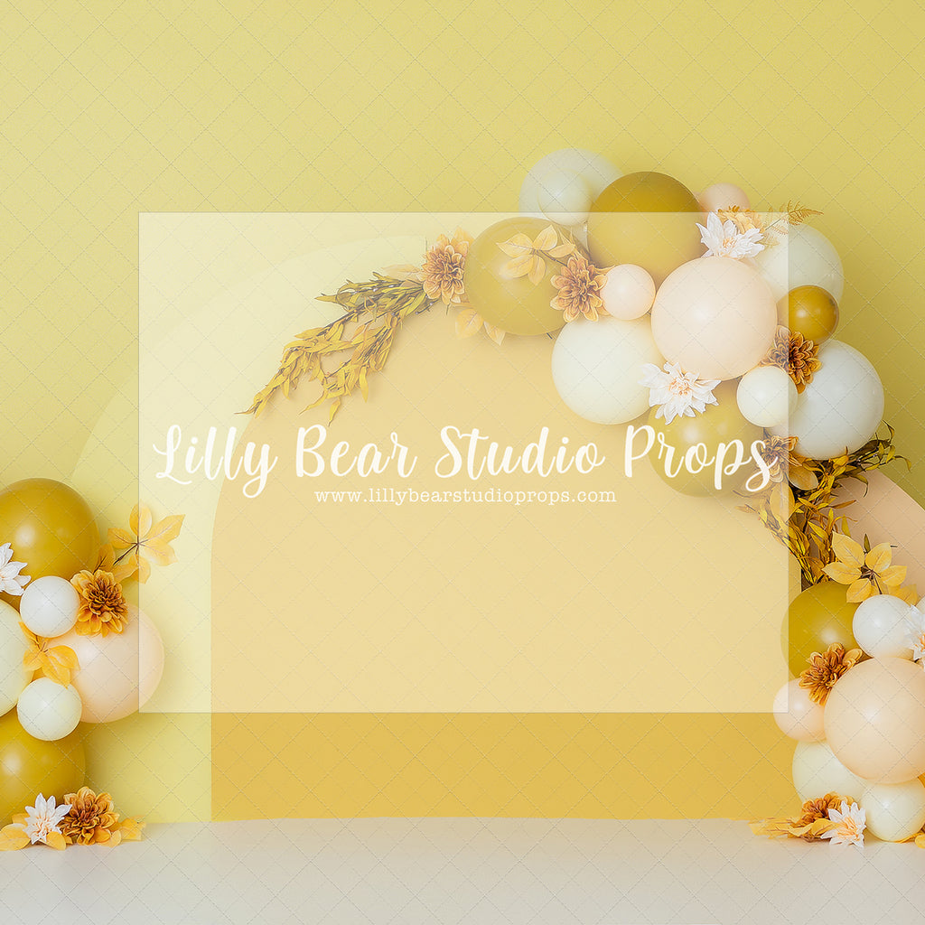 Sunny Side Arch - Lilly Bear Studio Props, boho, fun in the sun, green and yellow, let the sun shine in, my sunshine, one, pastel yellow, spring sun, sun, sun rays, sunny, sunny day, sunshine, yellow, yellow balloons, yellow floral, yellow floral balloon garland, you are my sunshine