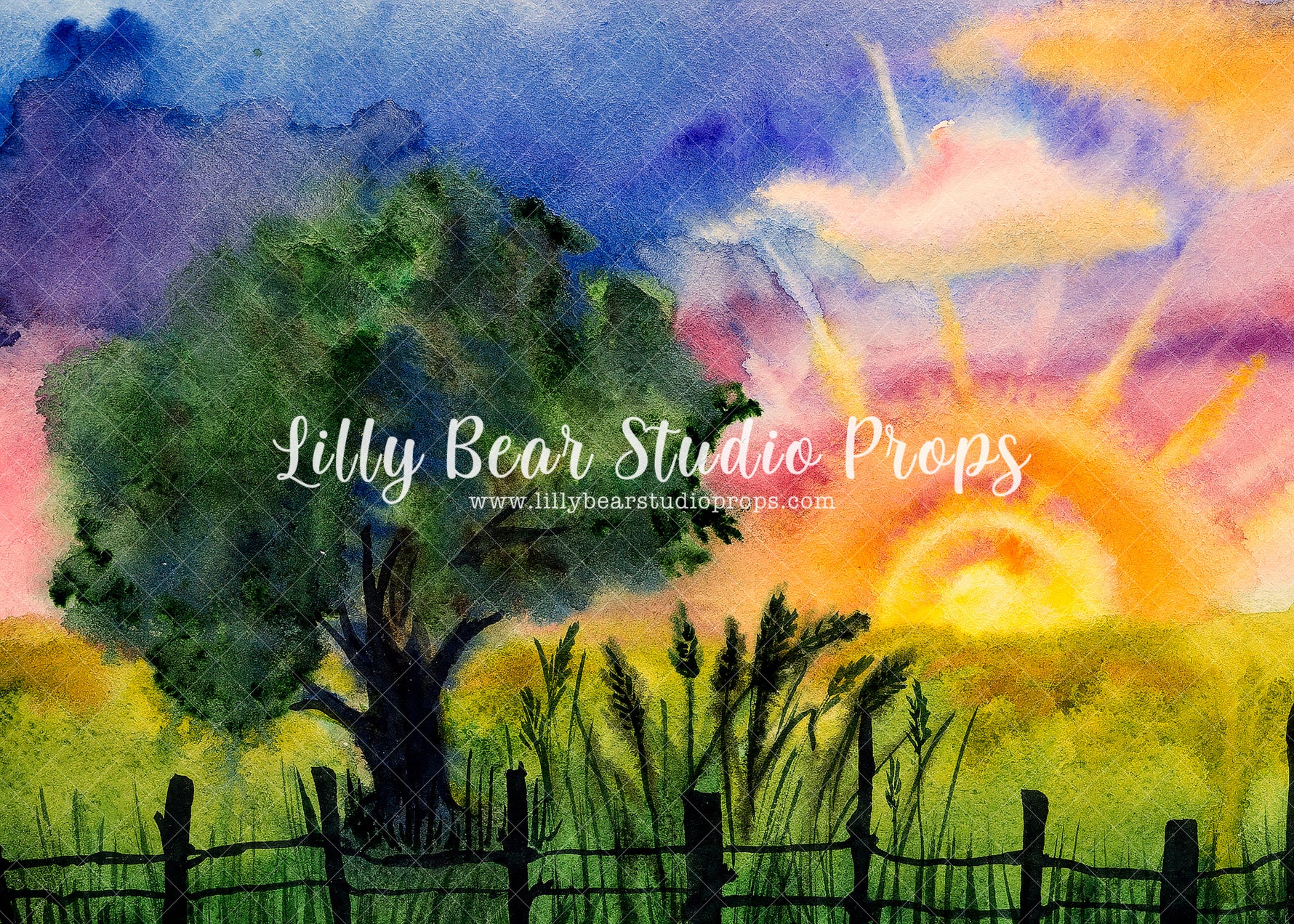 Sunrise Country Field by Lilly Bear Studio Props sold by Lilly Bear Studio Props, autumn leaves - carved pumpkin - clou