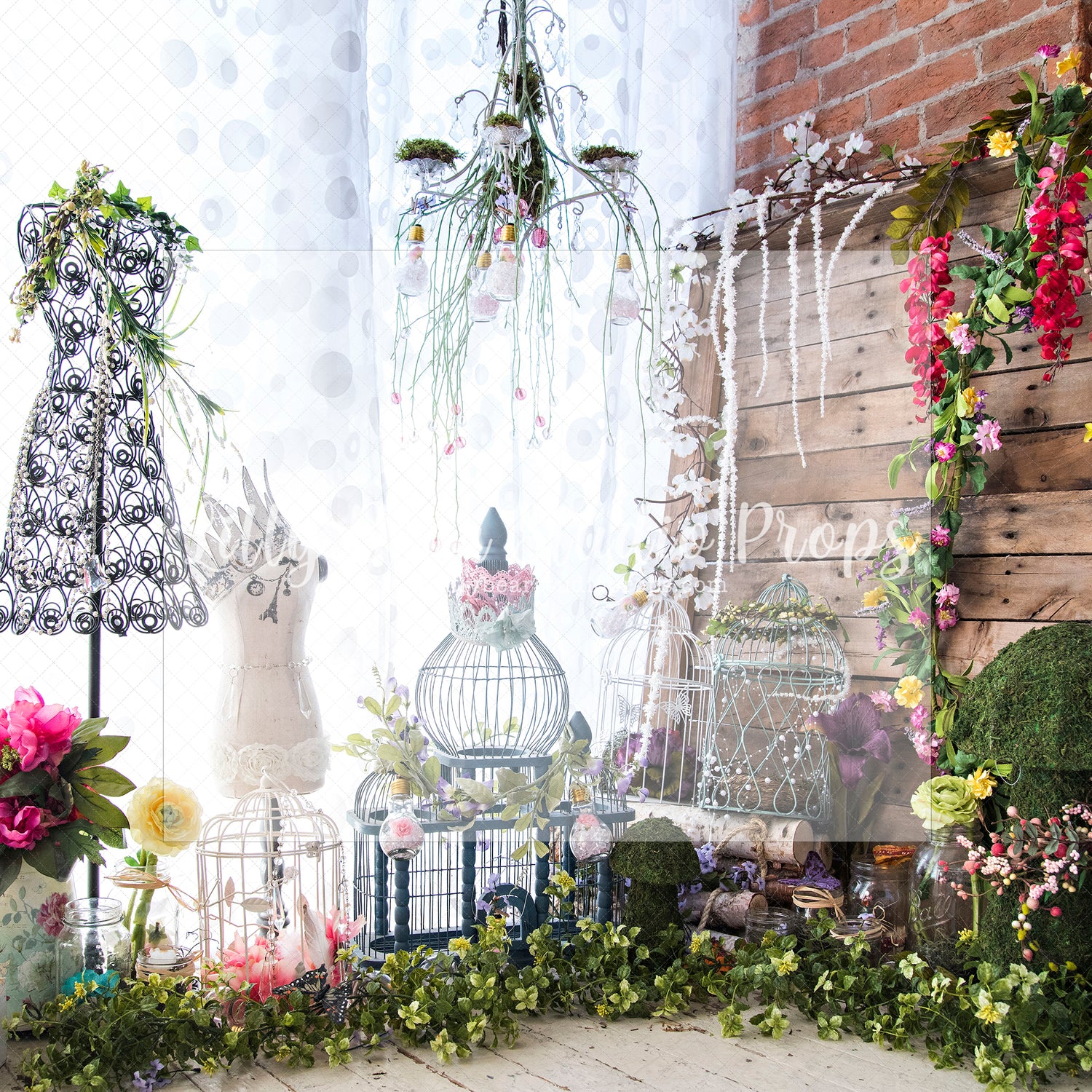 Sunroom Garden - Lilly Bear Studio Props, bunnies, bunny, carrots, easter, easter backdrop, easter bunny, easter garden, FABRICS, flower barn doors, flower garden, flower window, flowers, garden, happy easter, spring, spring garden