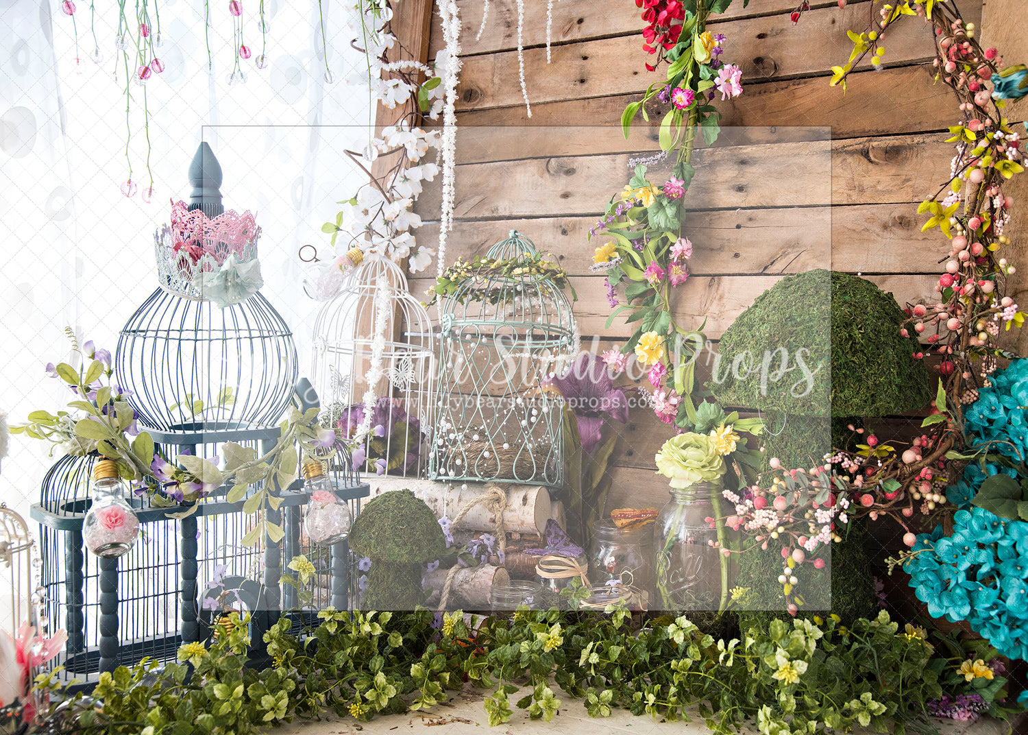 Sunroom Garden Bliss - Lilly Bear Studio Props, bunnies, bunny, carrots, easter, easter backdrop, easter bunny, easter garden, FABRICS, flower barn doors, flower garden, flower window, flowers, garden, happy easter, spring, spring garden