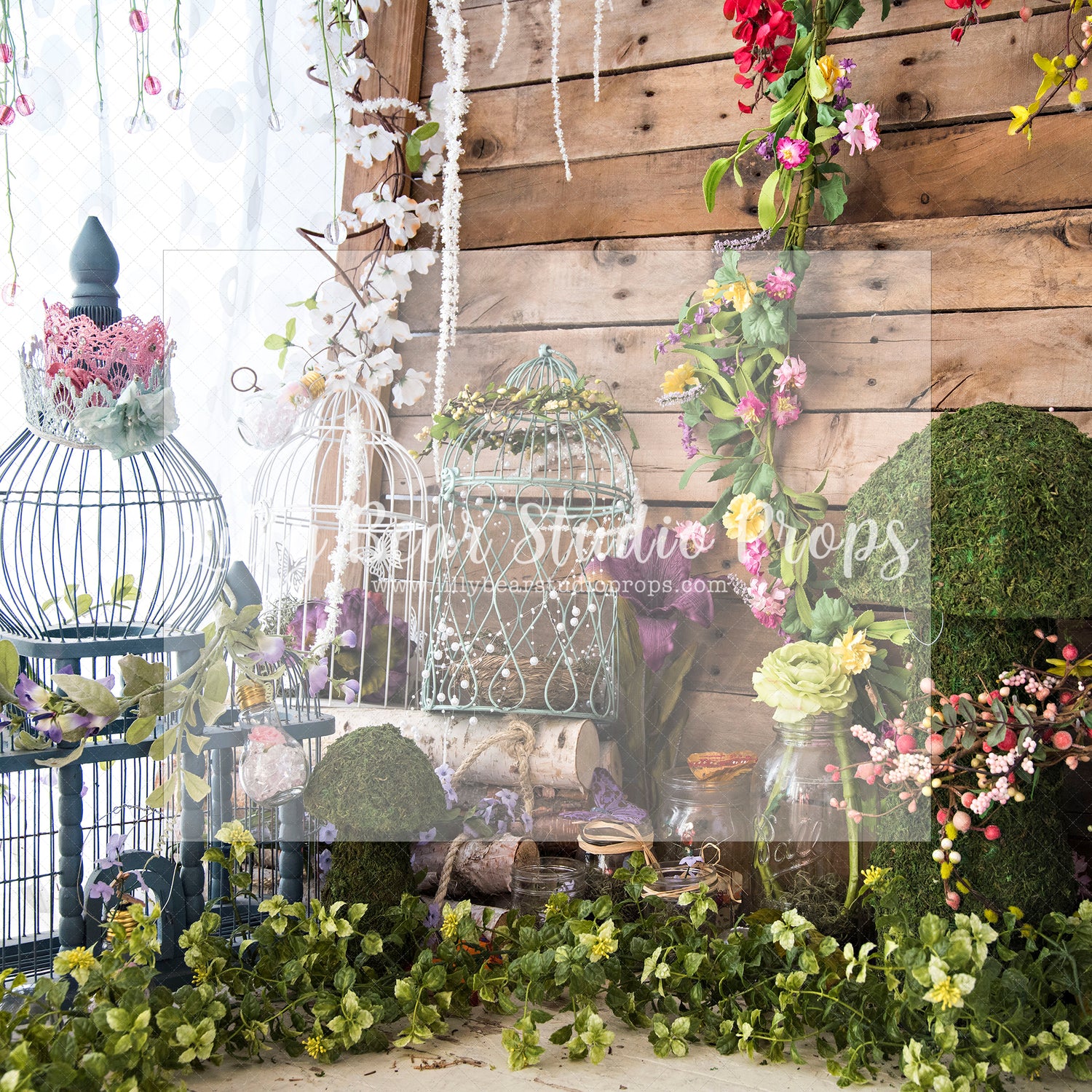 Sunroom Garden Bliss - Lilly Bear Studio Props, bunnies, bunny, carrots, easter, easter backdrop, easter bunny, easter garden, FABRICS, flower barn doors, flower garden, flower window, flowers, garden, happy easter, spring, spring garden