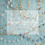 Starry Surprise Party - Lilly Bear Studio Props, birthday, birthday stars, blue stars, gold beaded curtains, gold glitter beads, gold stars, ONE, one birthday, stars, white stars